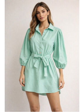 Women's LDT Mint Green Mini Shirt Dress with Belt Size 4